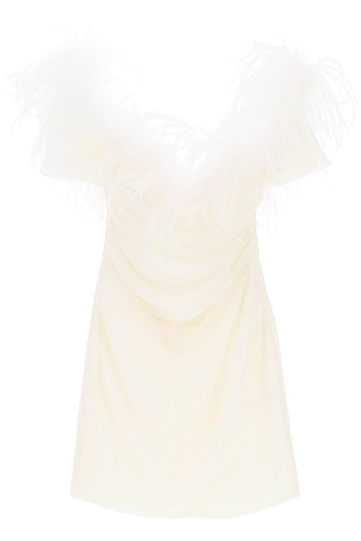 Shop Giuseppe Di Morabito Mini Dress In Poly Georgette With Feathers In White