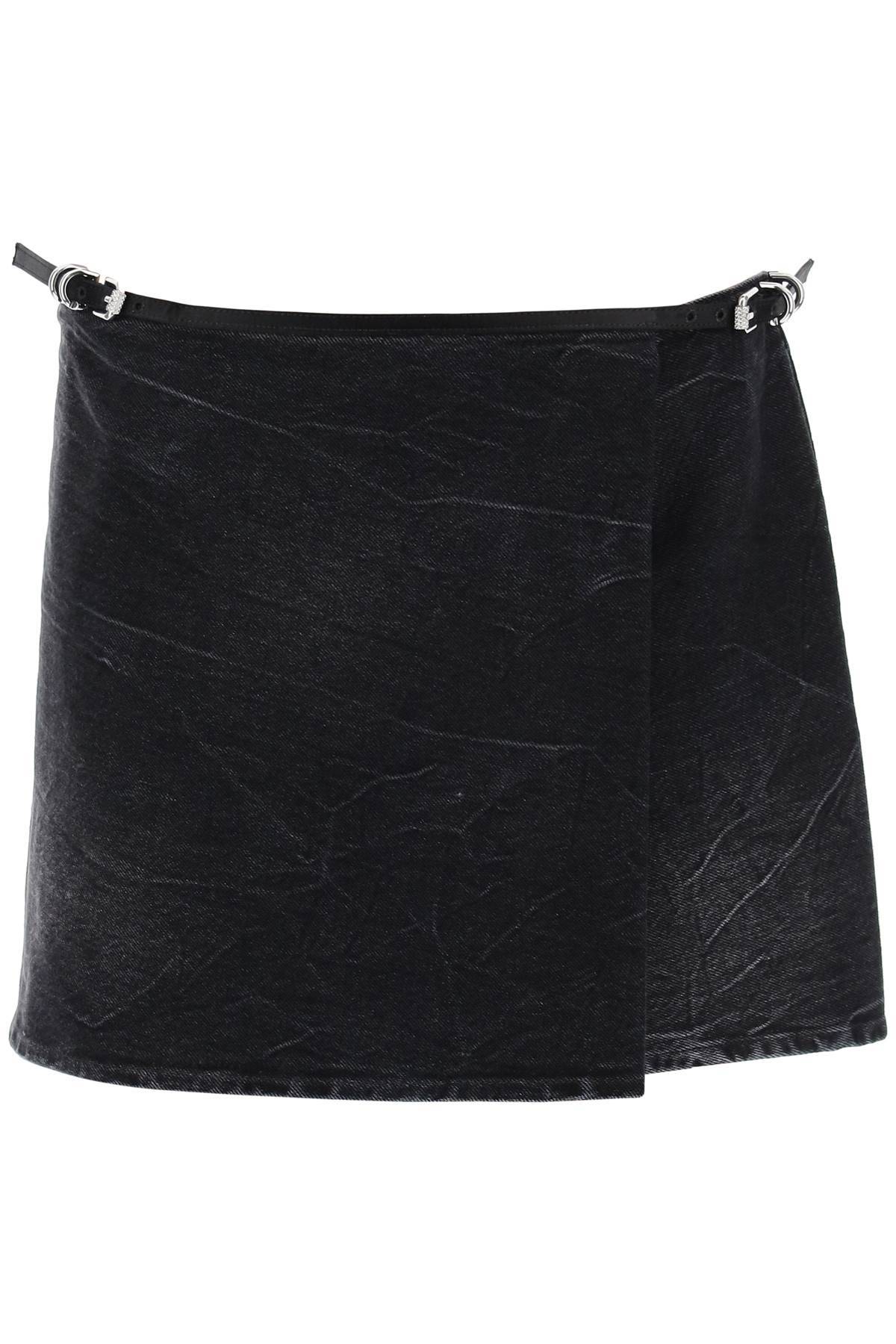 Shop Givenchy Voyou Denim Wrap Mini Skirt With In Black