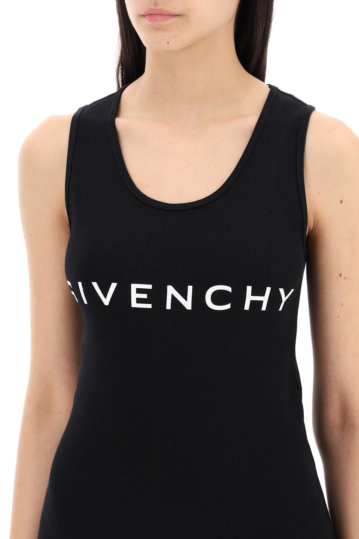 Shop Givenchy Ribbed Logo Mini Dress In Black