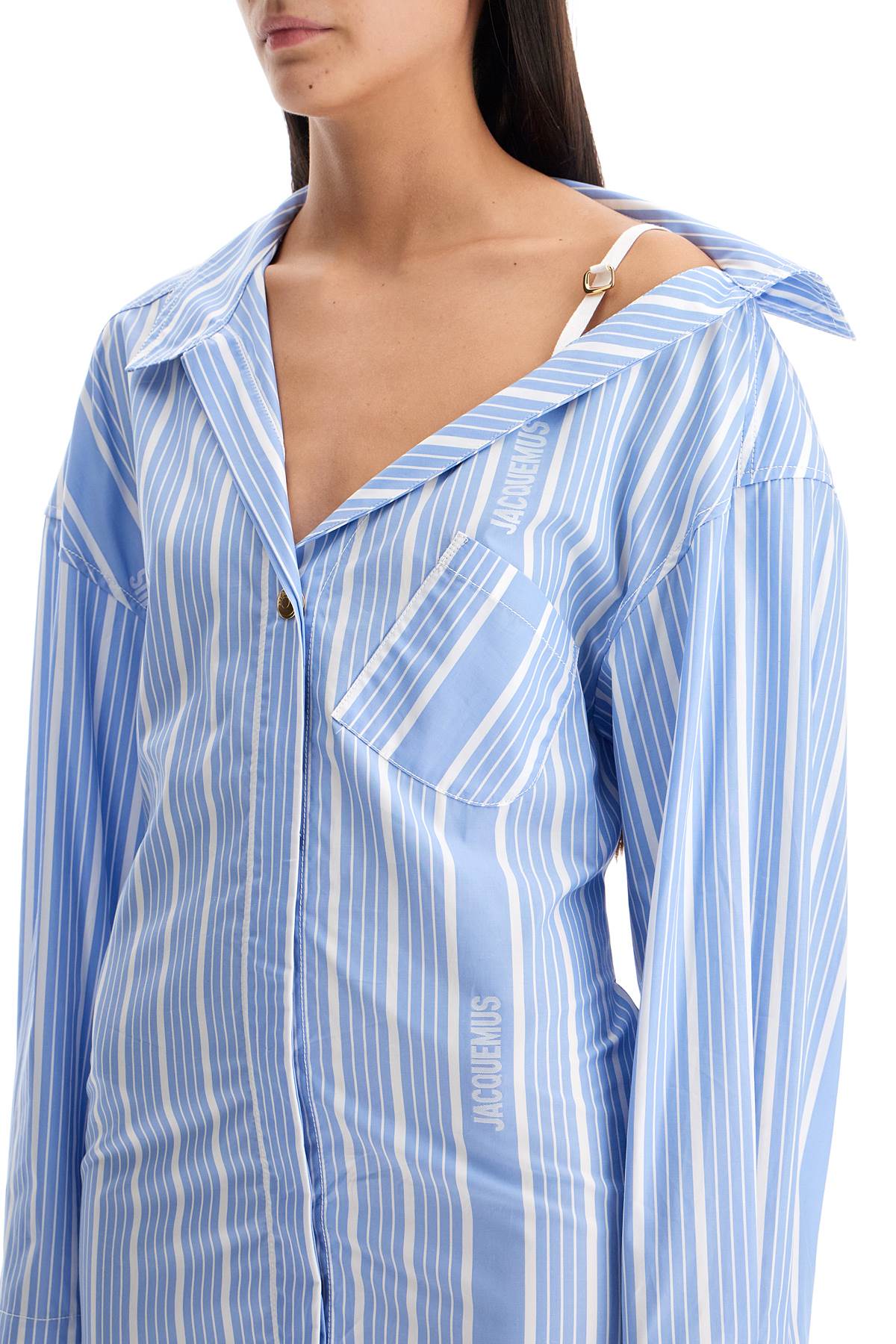 Shop Jacquemus 'la Mini Robe Chemise' Shirt Dress In Light Blue