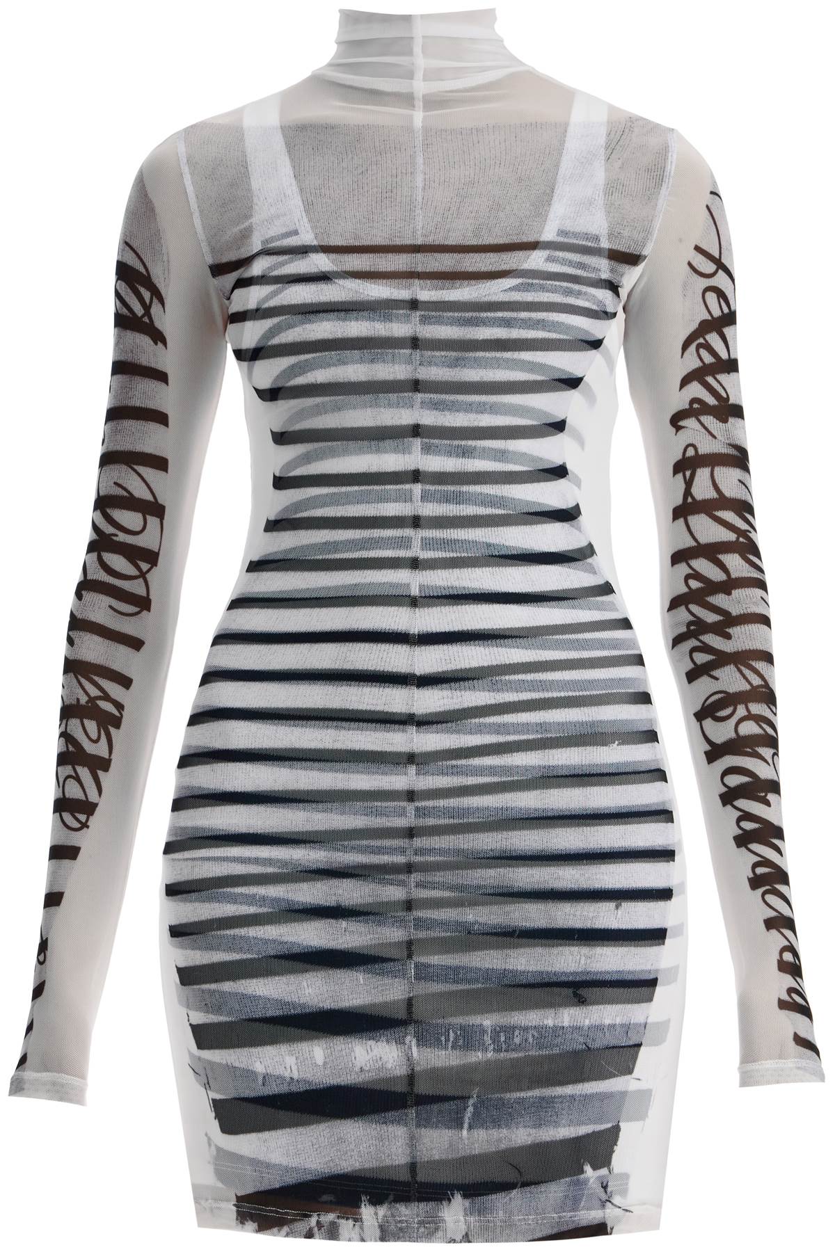 Shop Jean Paul Gaultier Double Layer Mini Dress With Marinière Print In White