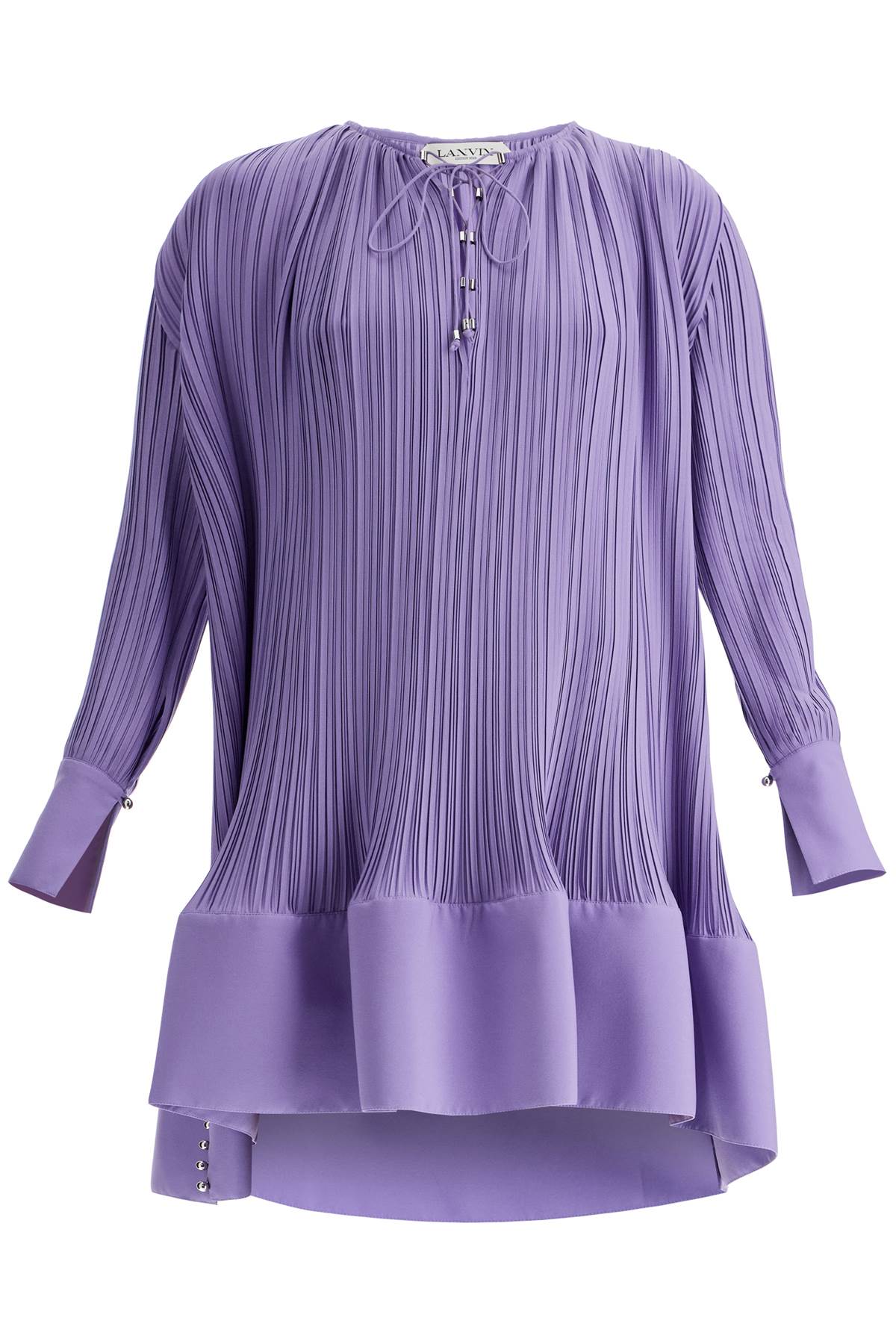 Shop Lanvin Short Pleated Dress With Ruffles In Purple