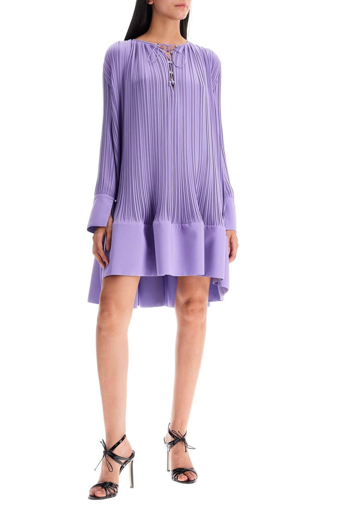 Shop Lanvin Short Pleated Dress With Ruffles In Purple