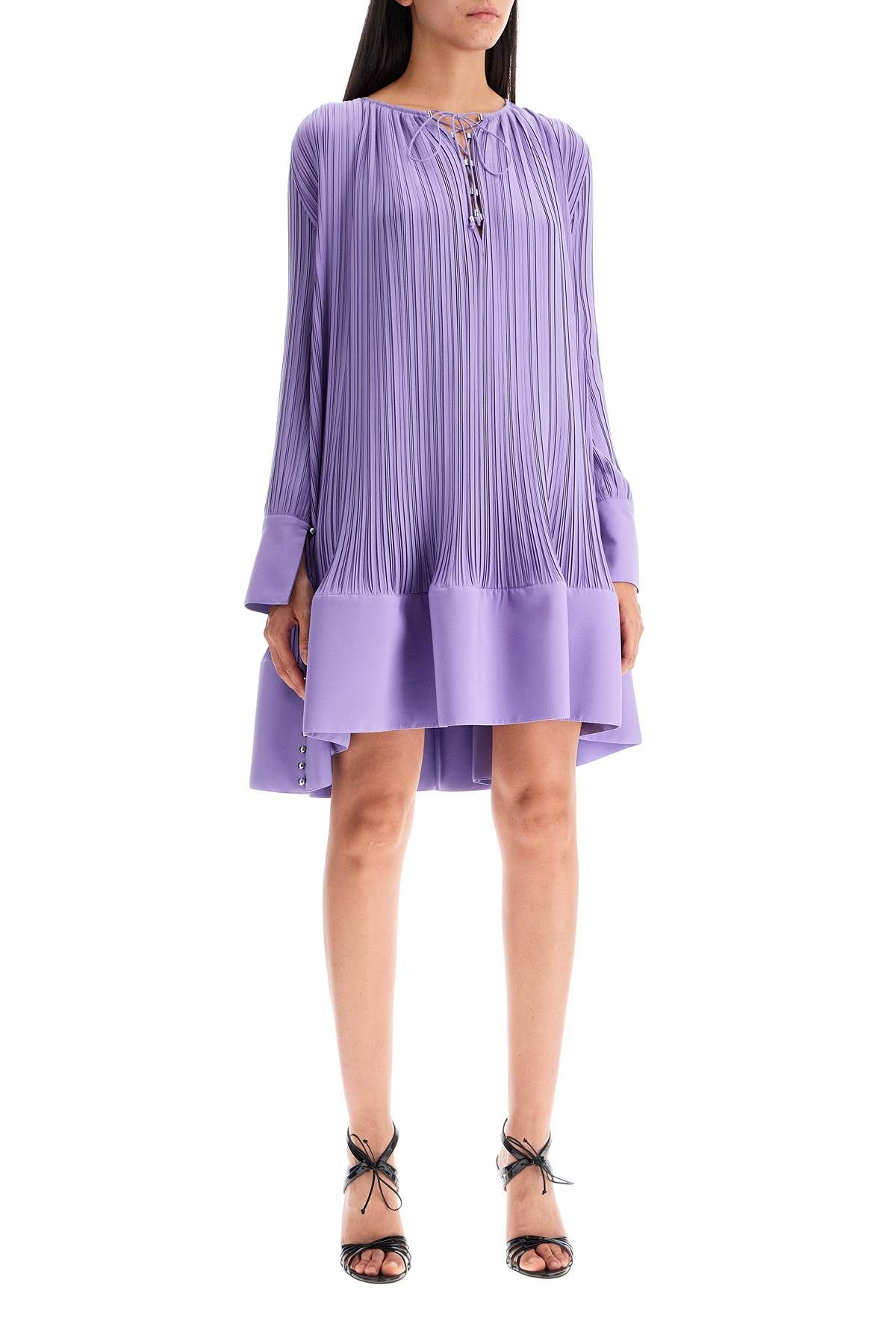 Shop Lanvin Short Pleated Dress With Ruffles In Purple