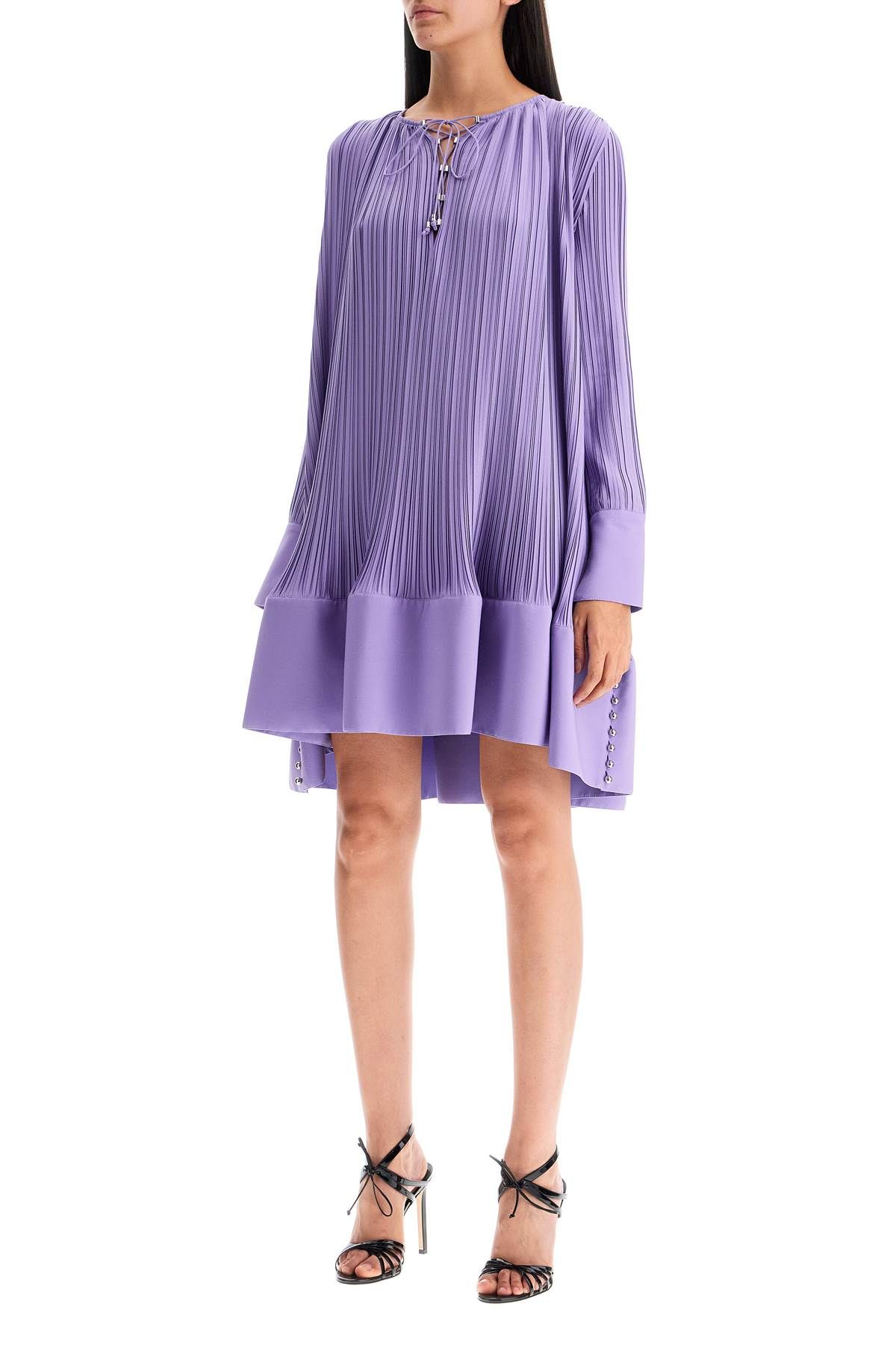 Shop Lanvin Short Pleated Dress With Ruffles In Purple