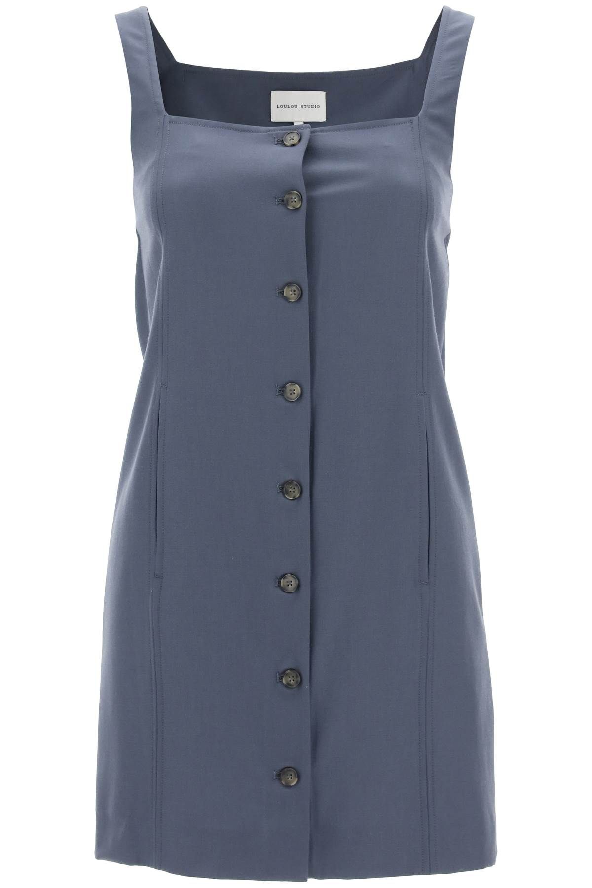 Shop Loulou Studio Buttoned Pinafore Dress In Grey,light Blue