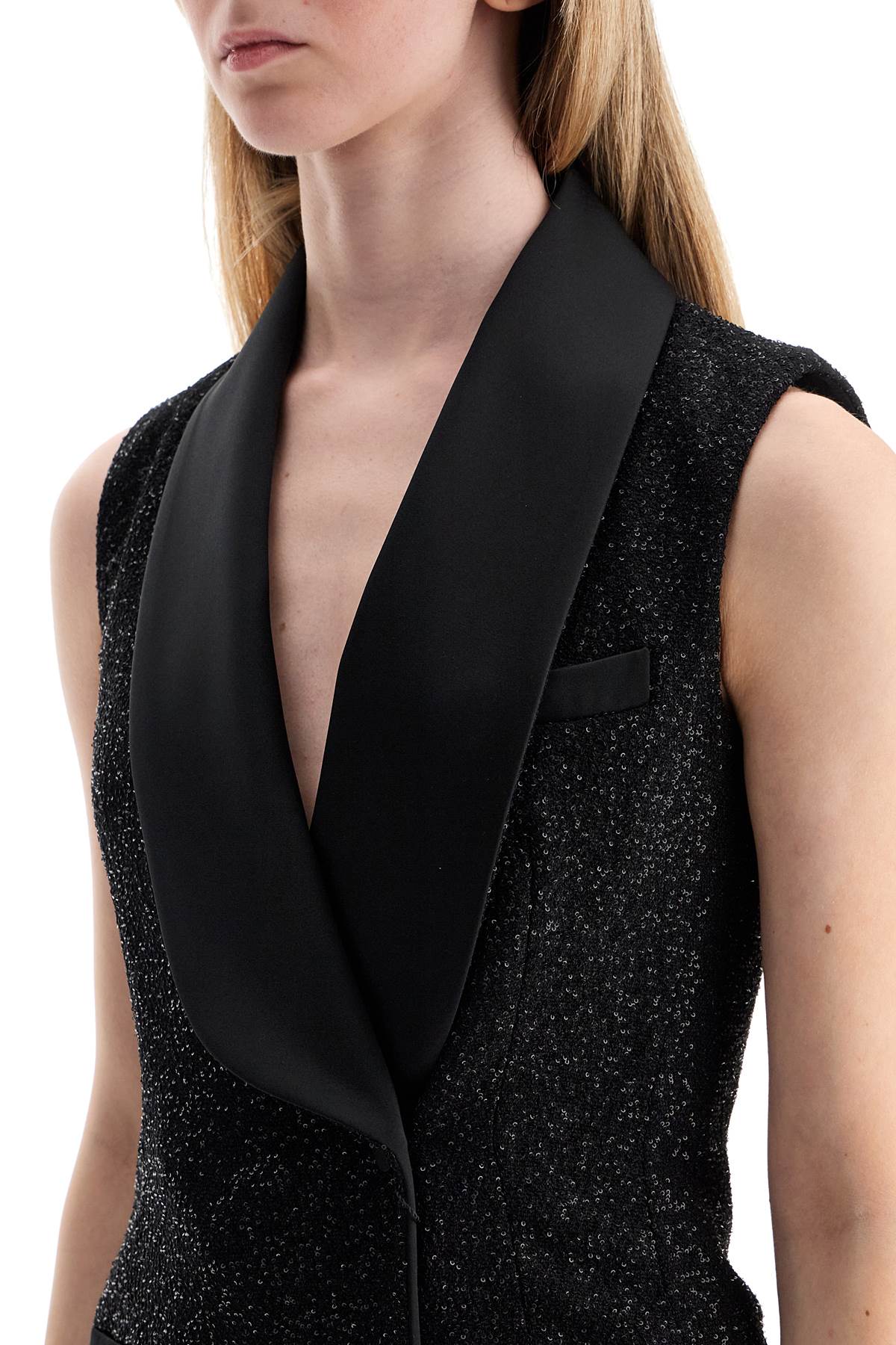 Shop Max Mara Tower Dress In Satin And Sequins With In Black