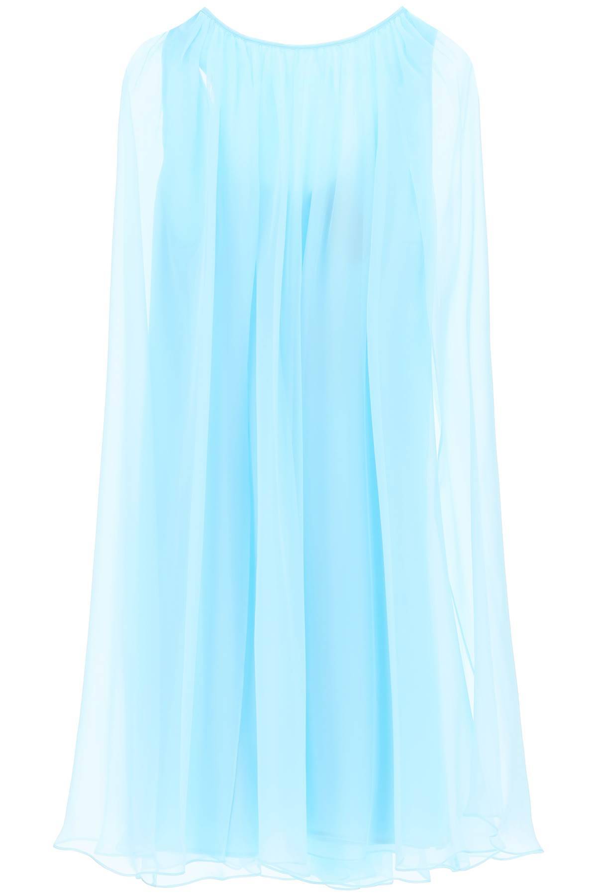 Max Mara Mini Flared Silk Chiffon Dress. In Blue
