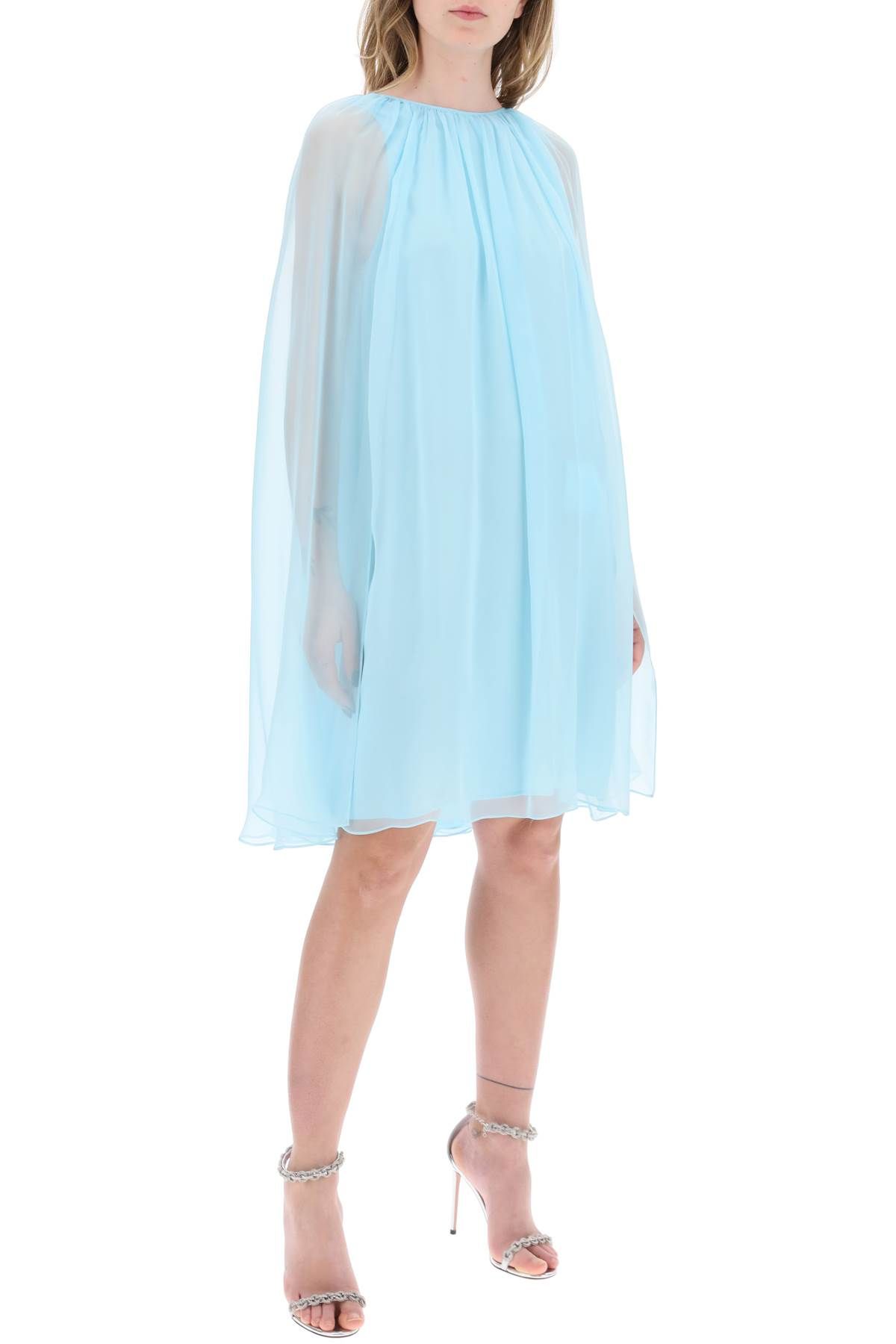 Shop Max Mara Mini Flared Silk Chiffon Dress. In Light Blue