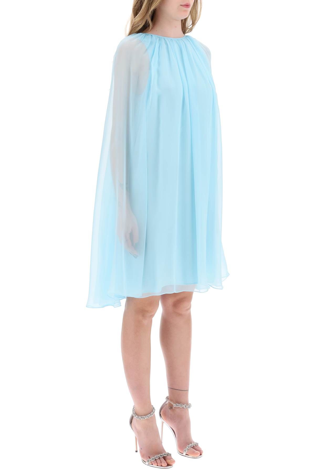 Shop Max Mara Mini Flared Silk Chiffon Dress. In Light Blue