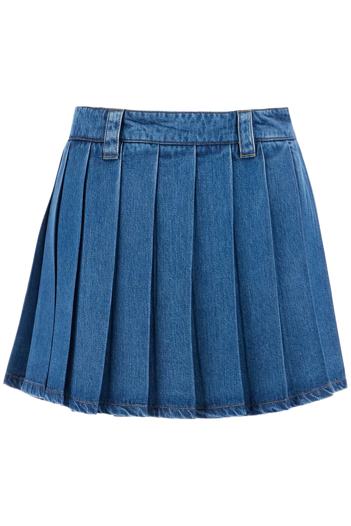 Shop Miu Miu Lightweight Denim Pleated Mini Skirt In Blue