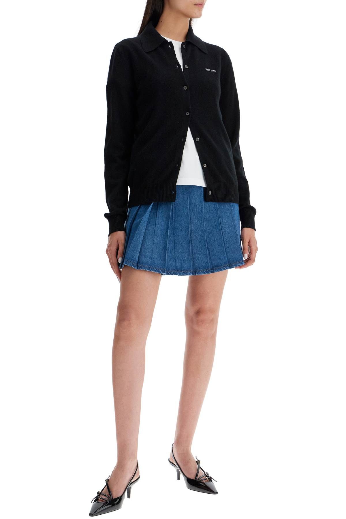 Shop Miu Miu Lightweight Denim Pleated Mini Skirt In Blue