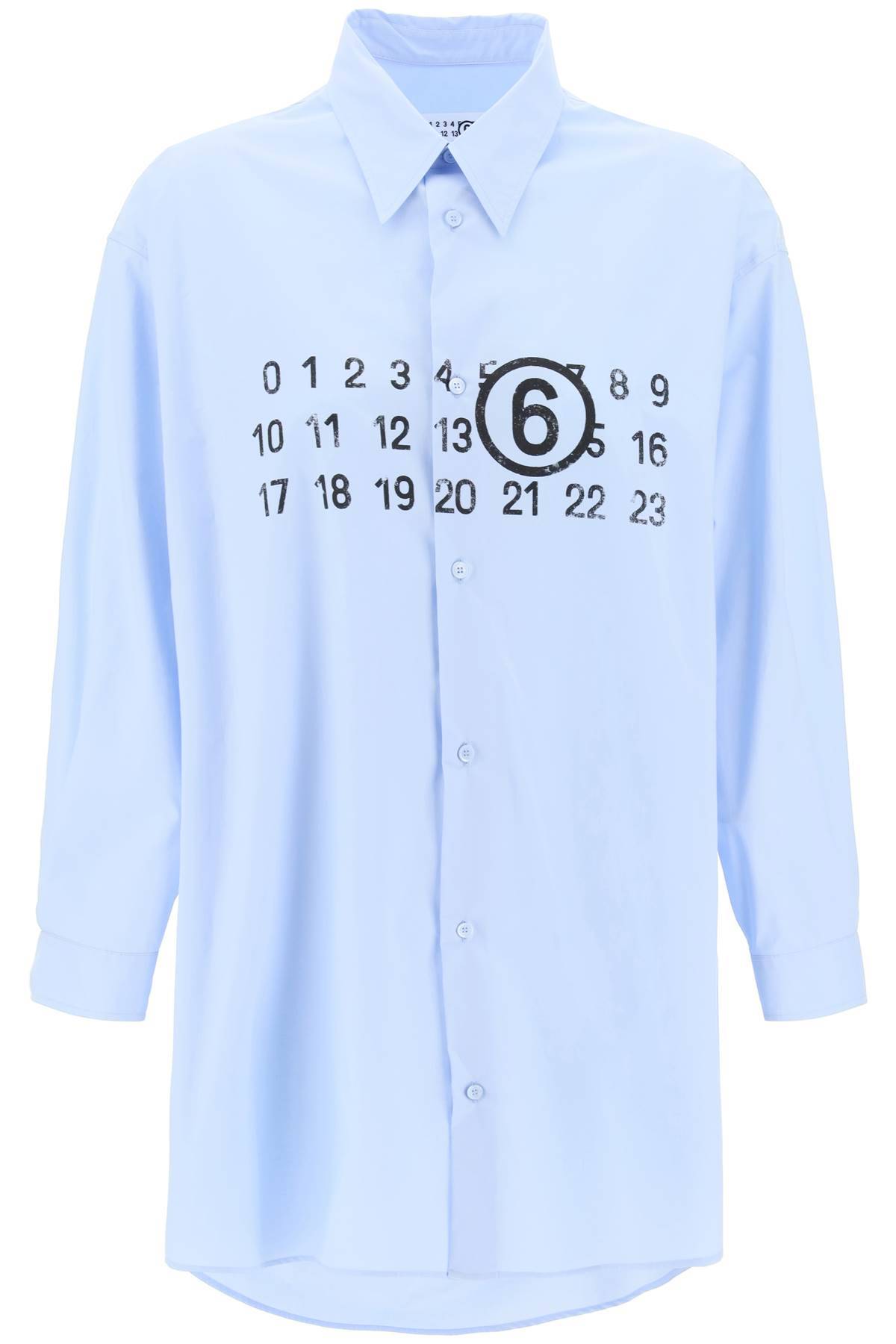 Shop Mm6 Maison Margiela Shirt Dress With Numeric Logo In Light Blue