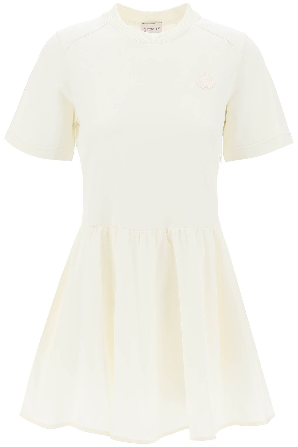 Shop Moncler Two-tone Mini Dress With In White,neutro