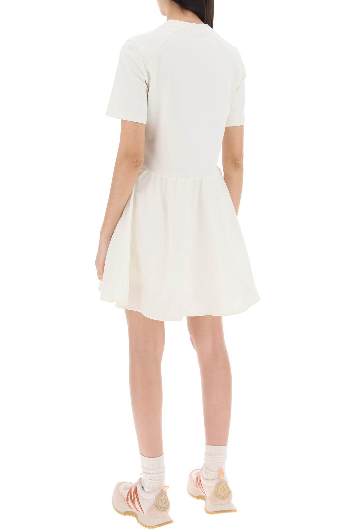 Shop Moncler Two-tone Mini Dress With In White,neutro