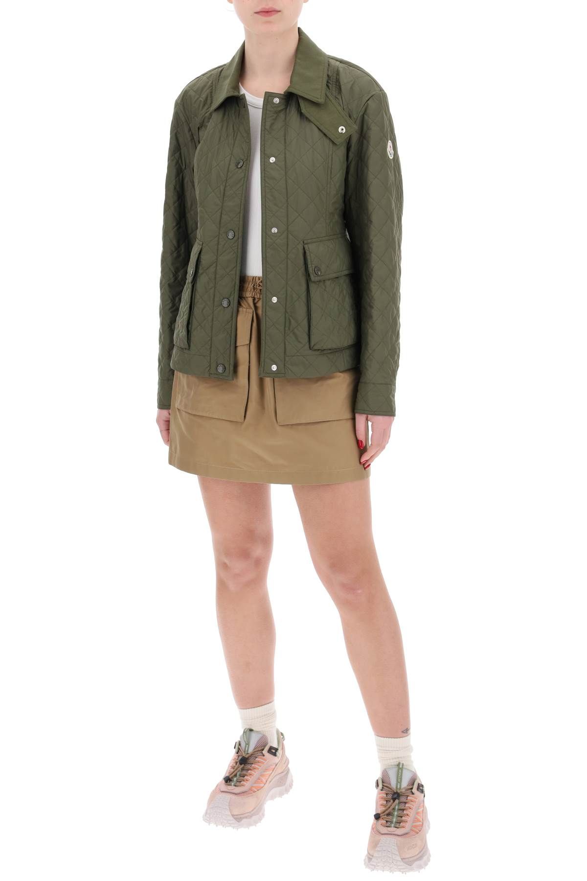 Shop Moncler Technical Cotton Cargo Mini Skirt In Beige