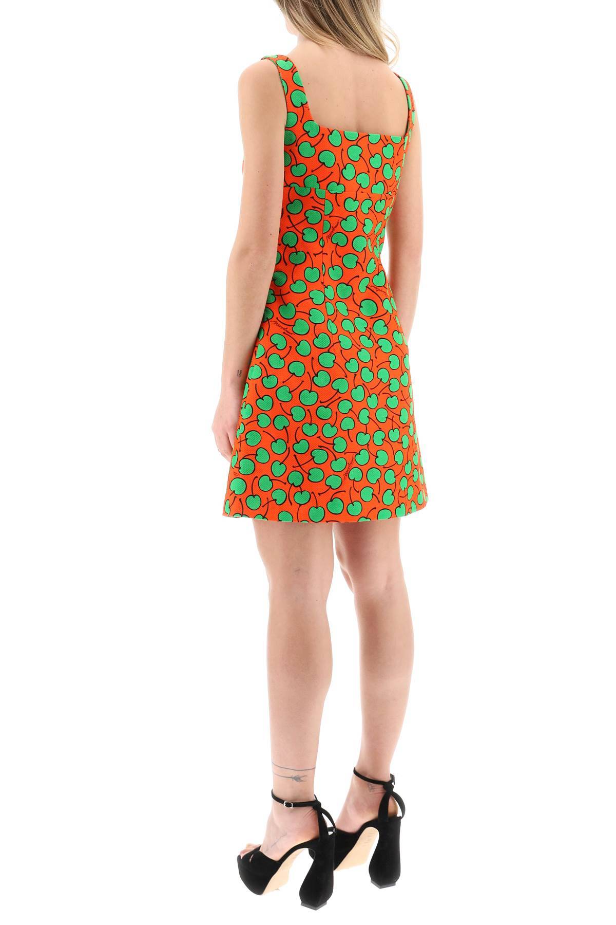 Shop Moschino Cherry Print Short Dress In Orange,green