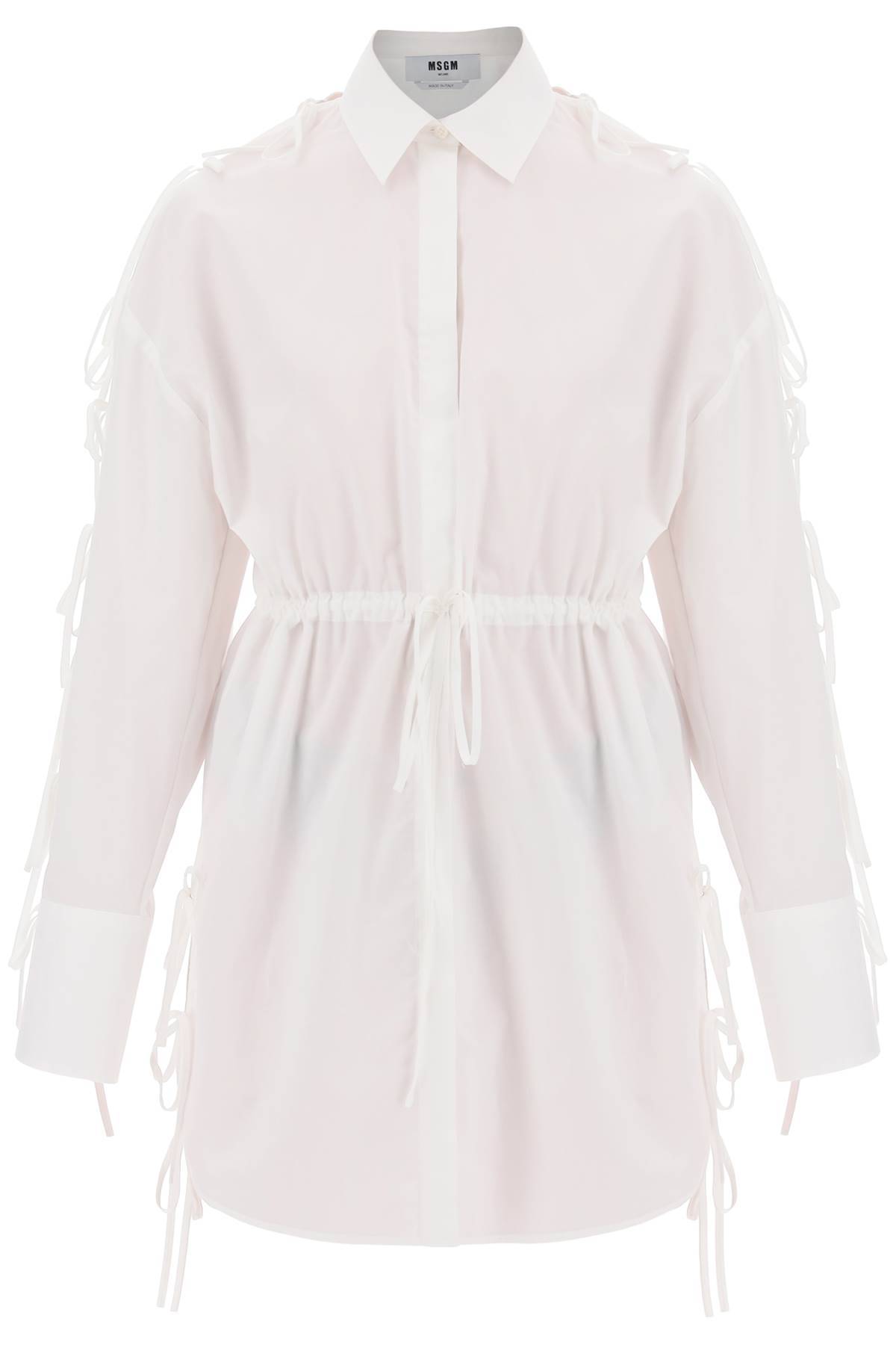 Shop Msgm Mini Shirt Dress With Cut-outs And Bows In White