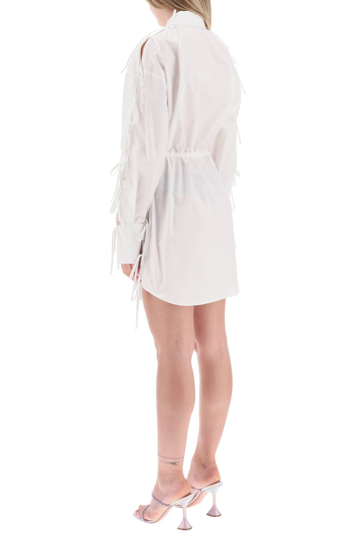 Shop Msgm Mini Shirt Dress With Cut-outs And Bows In White