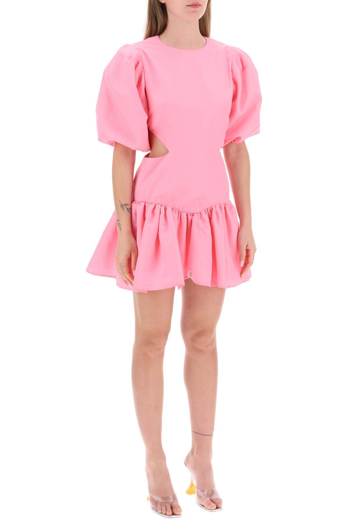 Shop Msgm Mini Dress With Balloon Sleeves And Cut-outs In Pink