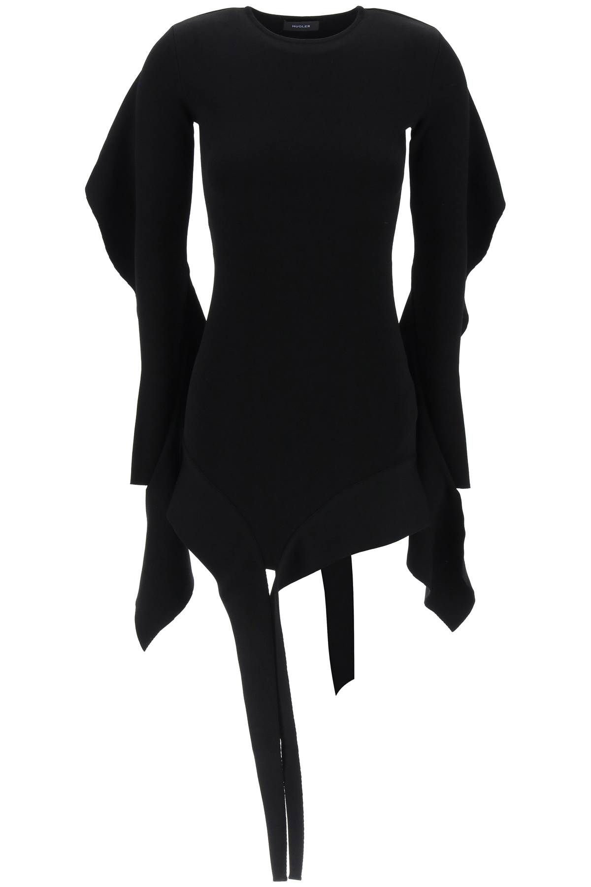 Shop Mugler Asymmetric Mini Dress With Ruffle Details In Black
