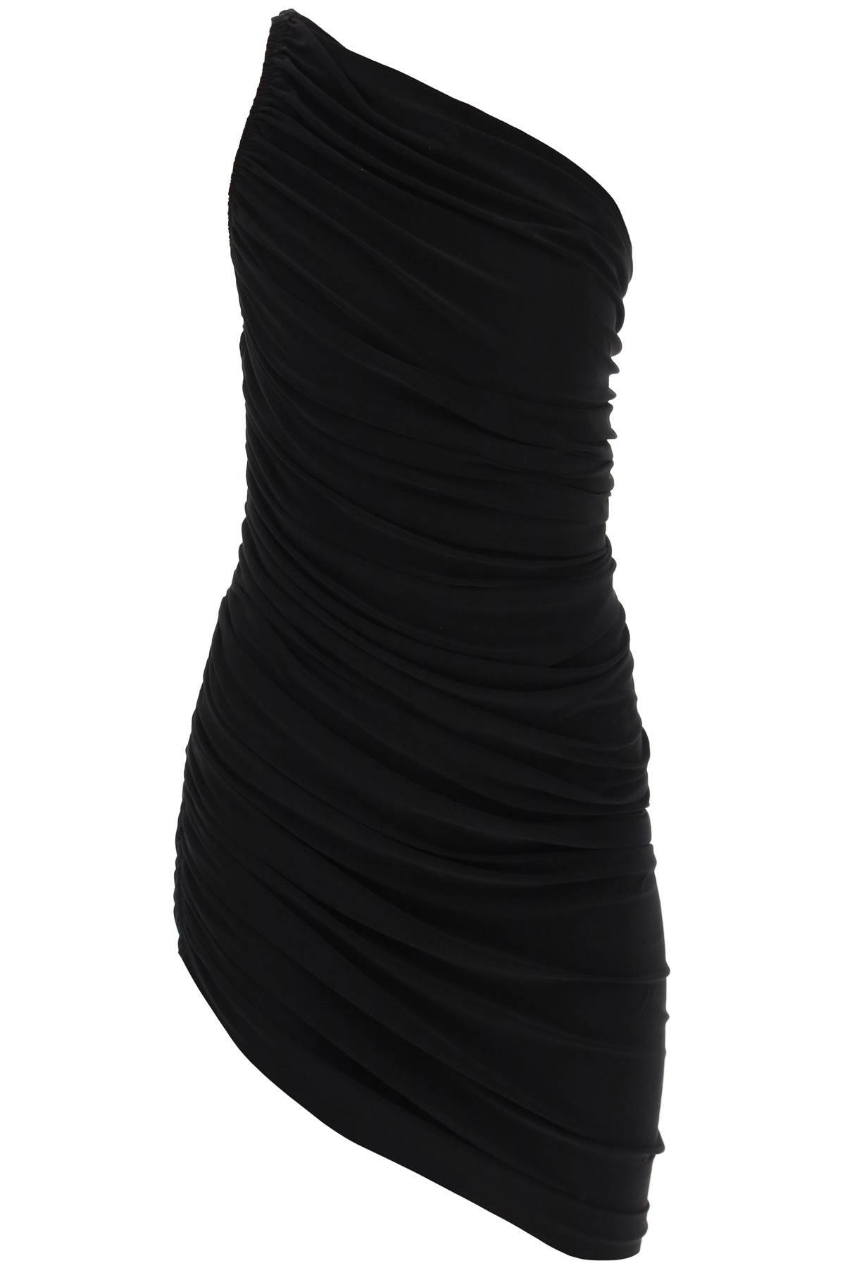 Shop Norma Kamali 'diana' Ruched One-shoulder Mini Dress In Black