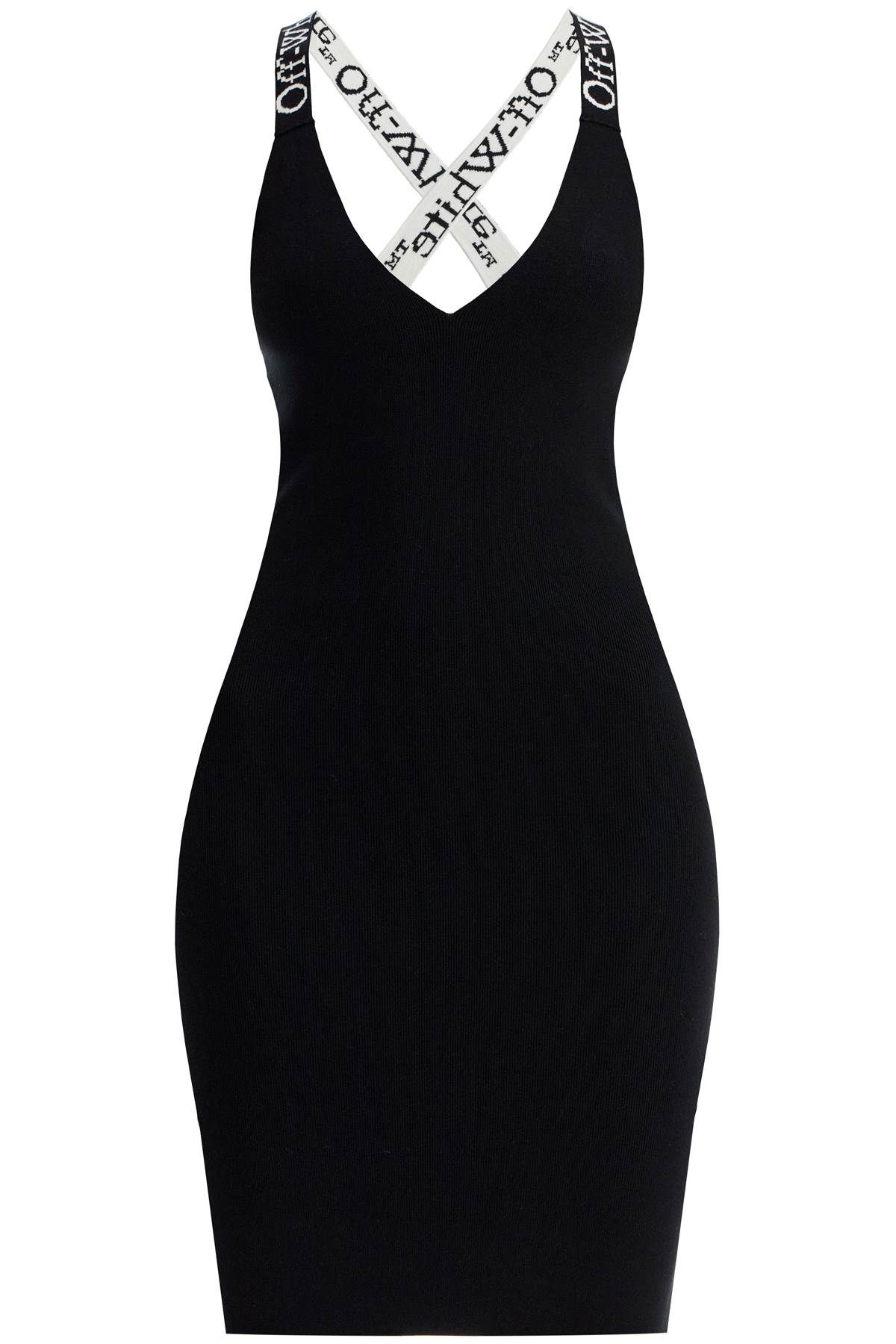 Shop Off-white Knitted Dress With Branded Straps In Black