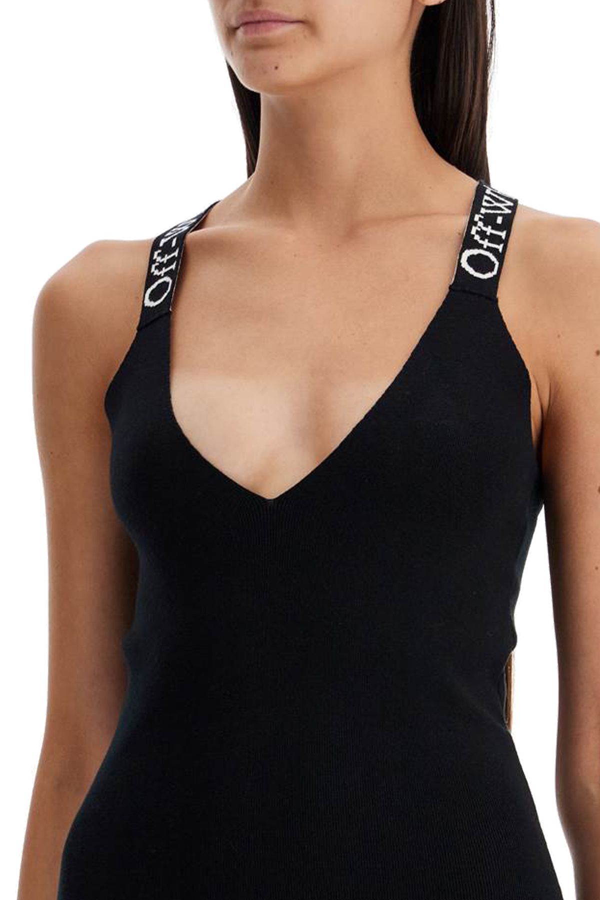 Shop Off-white Knitted Dress With Branded Straps In Black