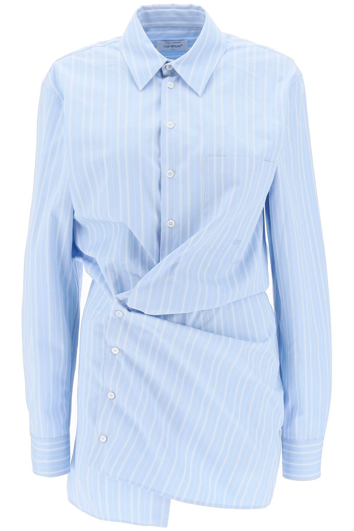 Shop Off-white Striped-poplin Mini Shirt Dress In Light Blue