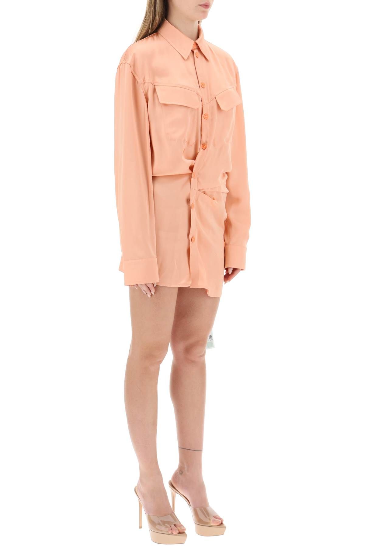 Shop Off-white Satin Mini Shirt Dress In Pink