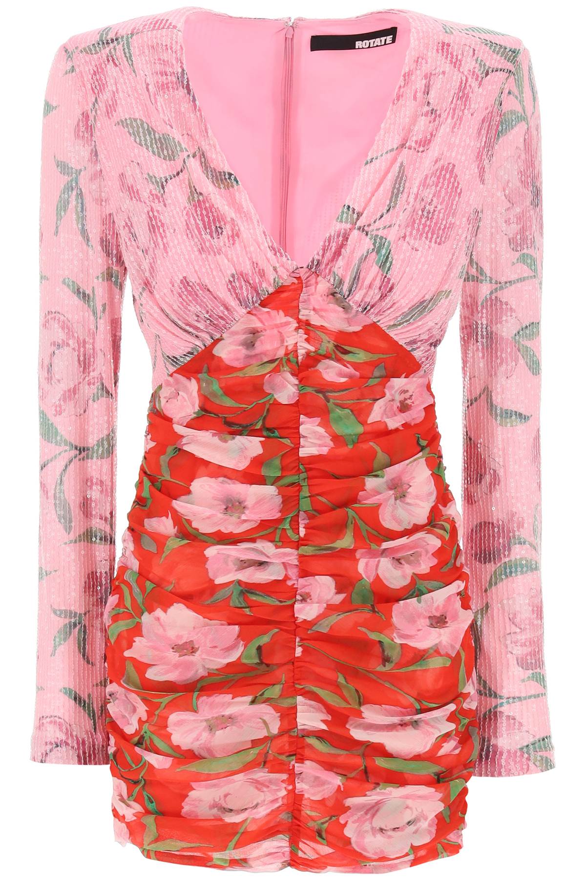 Shop Rotate Birger Christensen Mini Dress With Floral Print And Sequins Embell In Pink