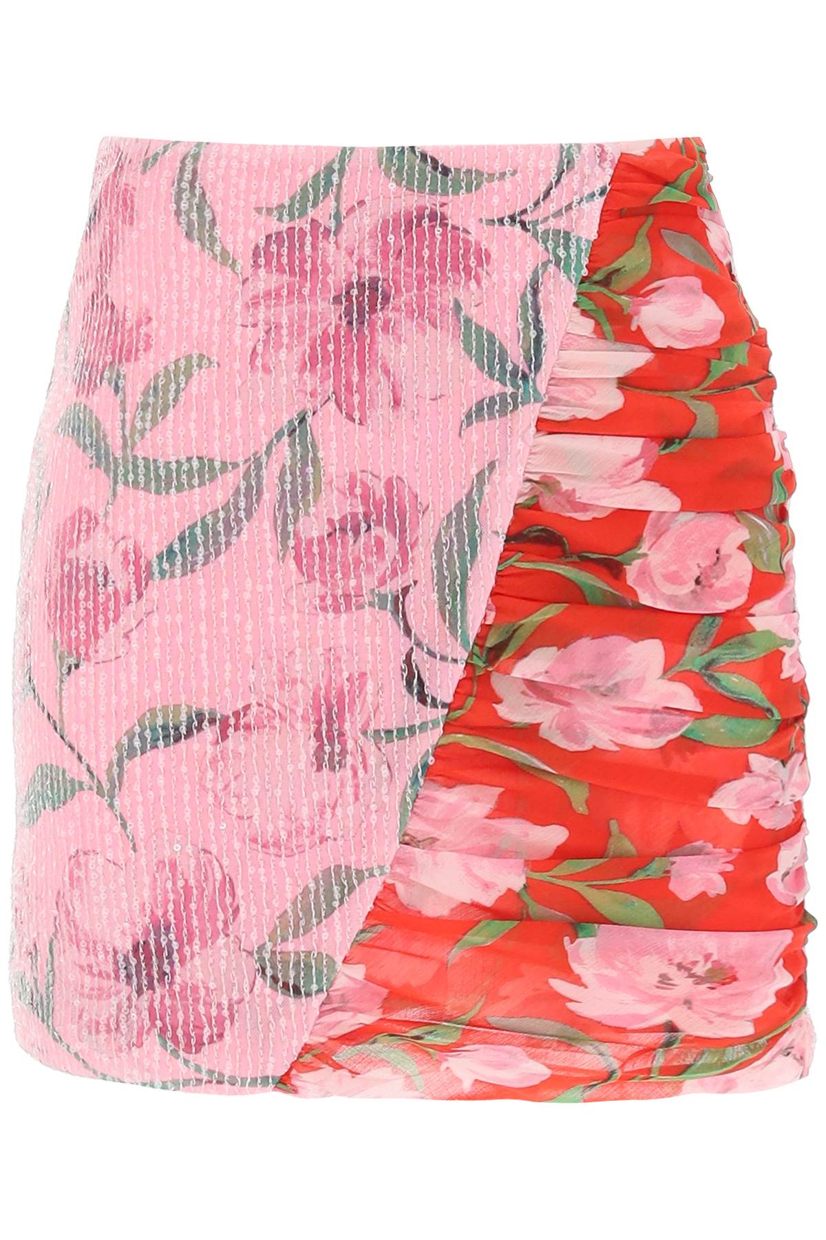 Shop Rotate Birger Christensen Floral Print And Sequin Mini Skirt In Pink