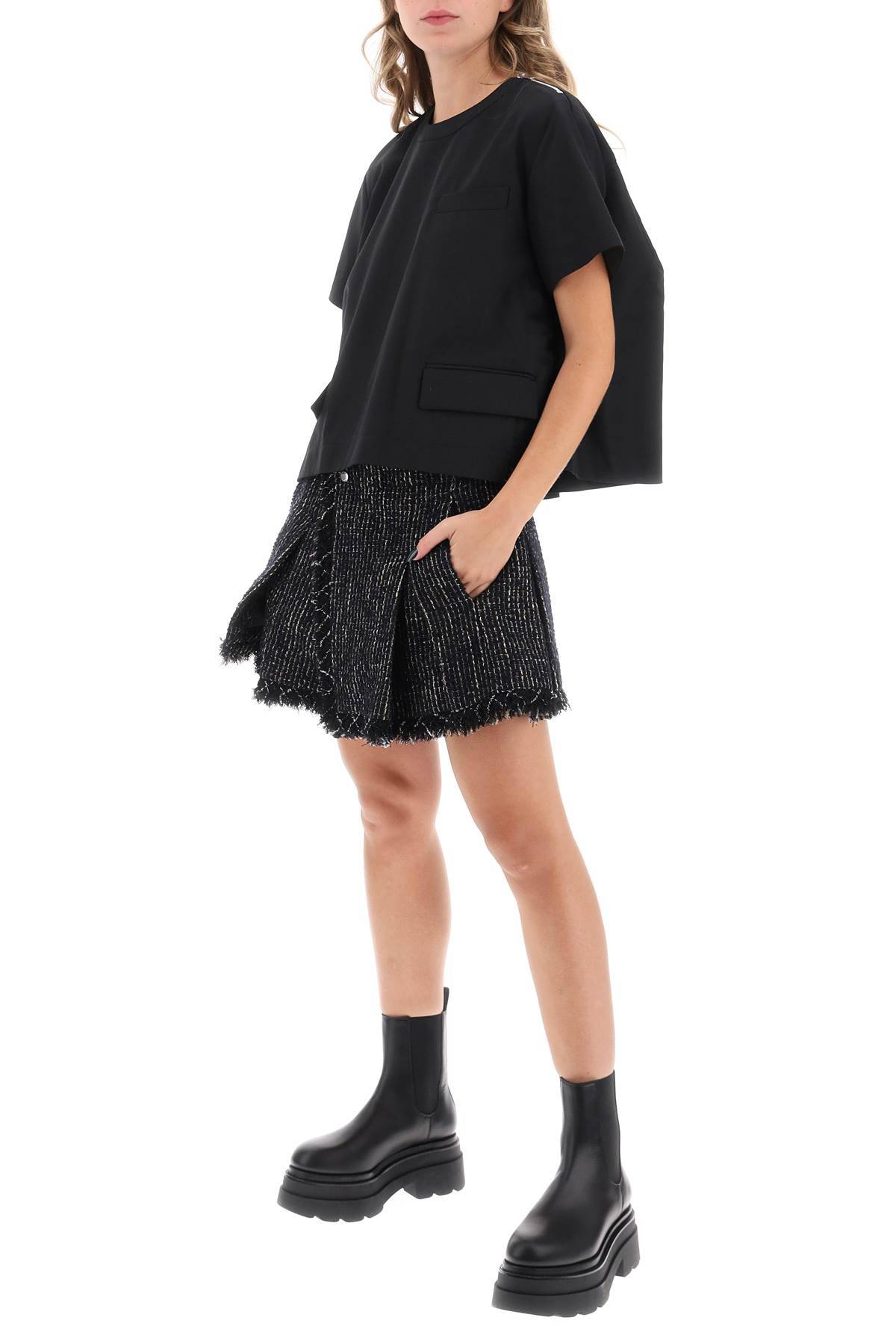 Shop Sacai Tweed And Faille Skort In Black