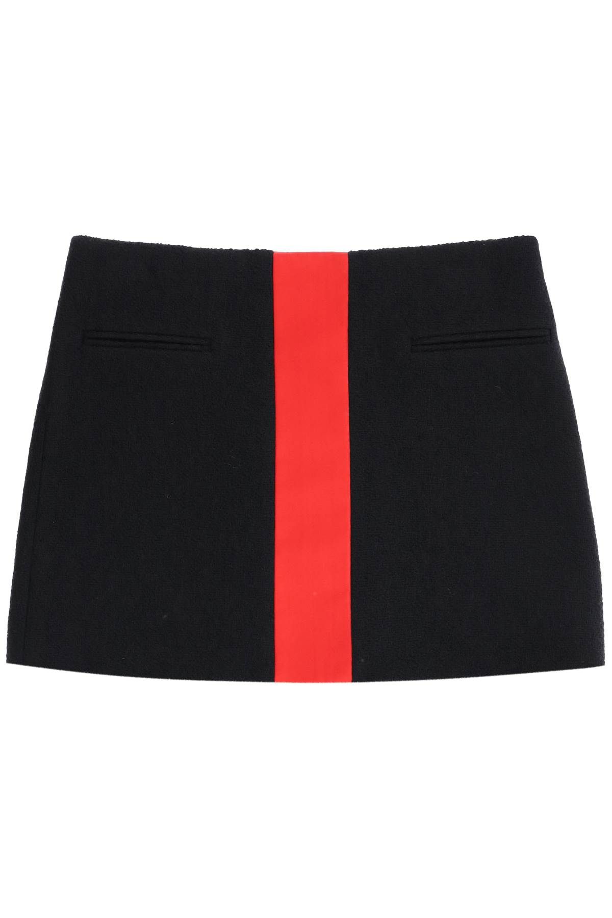 Shop Ferragamo Tweed Mini Skirt With Satin Intarsia In Black
