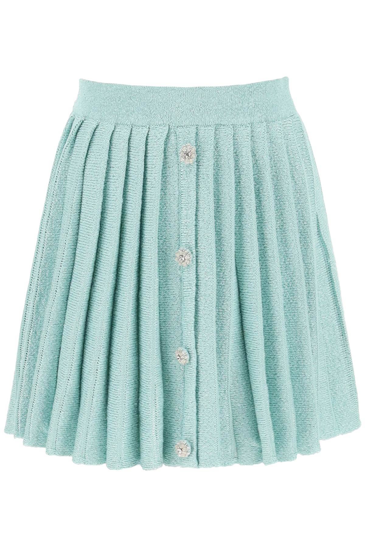 Shop Self-portrait Mini Skirt In Sequin Knit With Diamanté Buttons In Light Blue