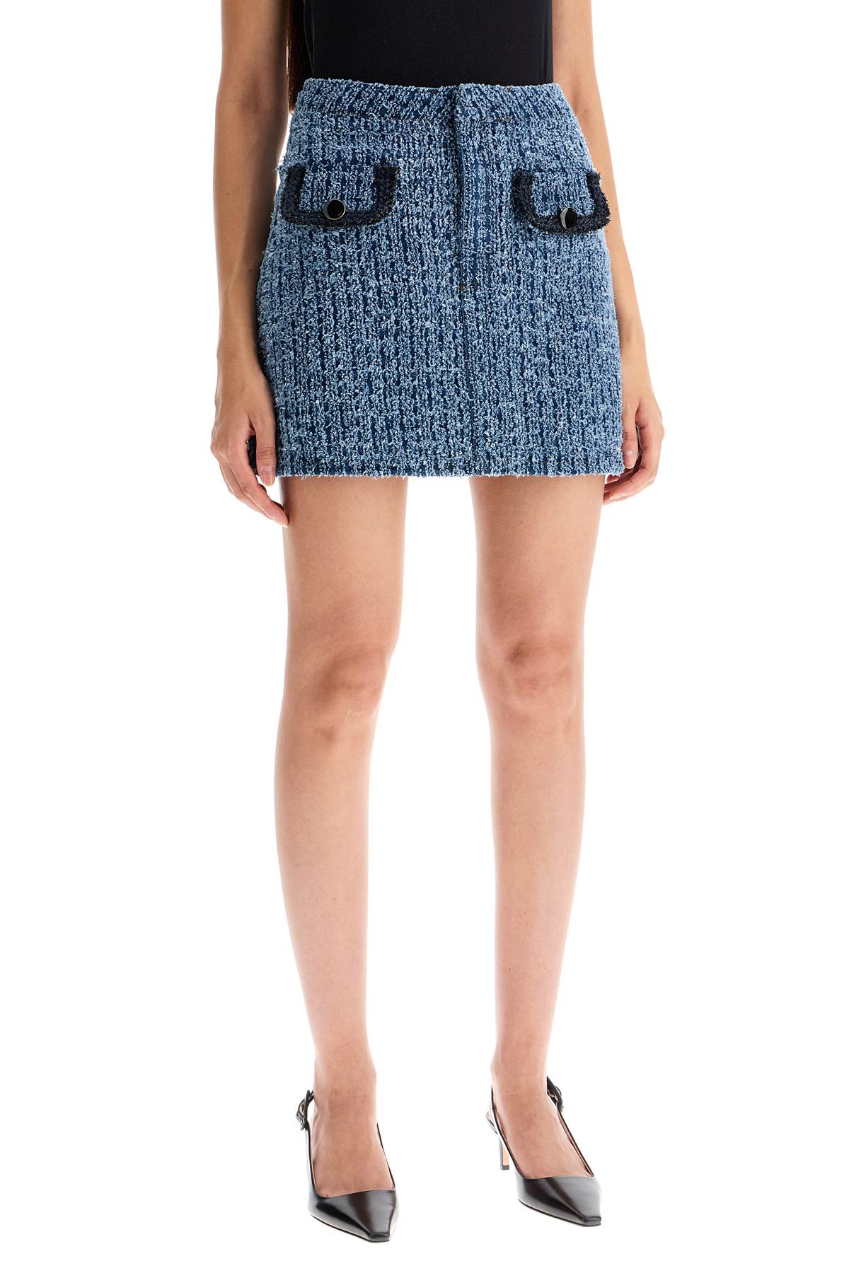 Shop Self-portrait Distressed Denim Mini Skirt In Blue