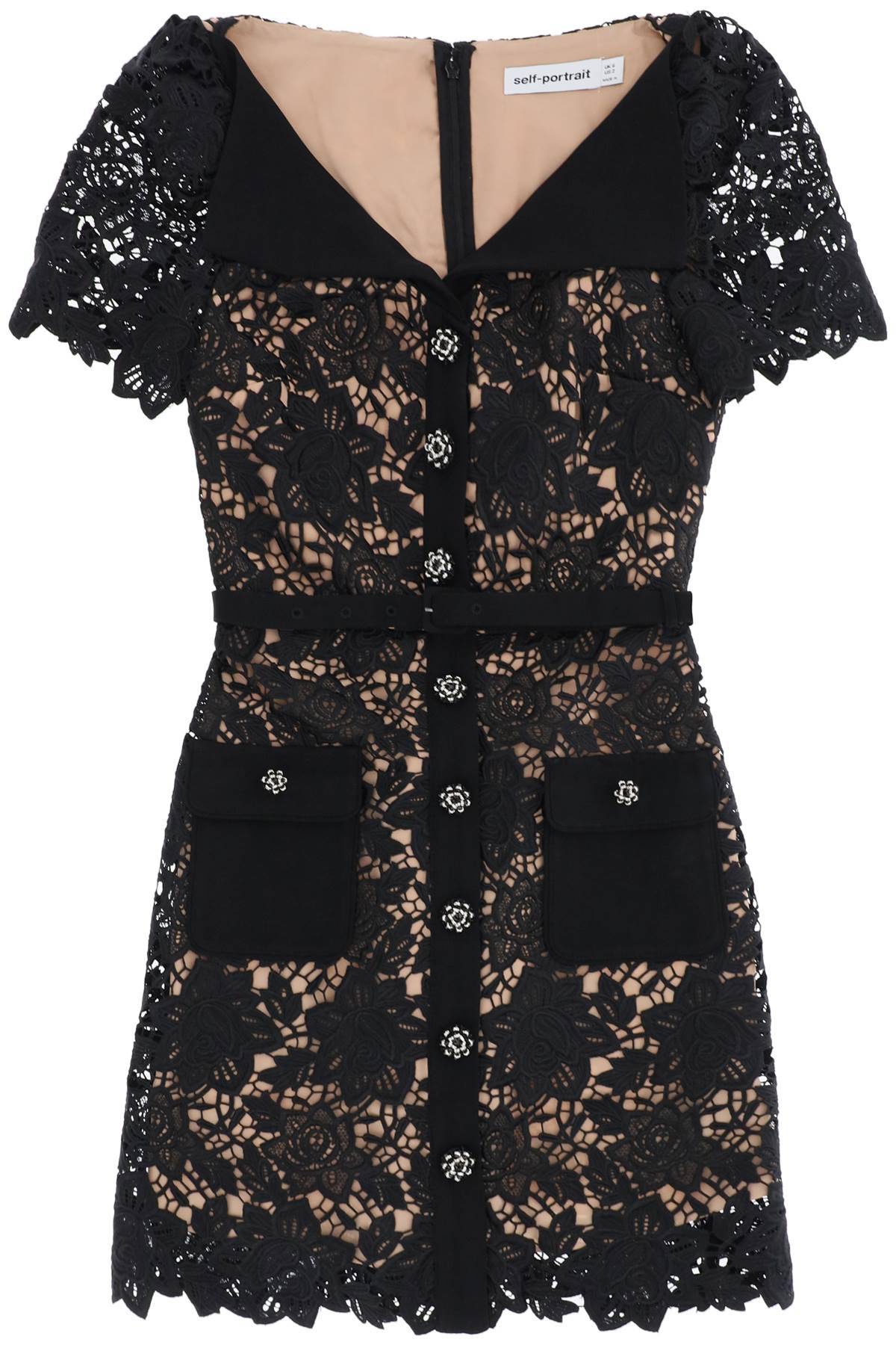 Shop Self-portrait Lace Mini Dress With Folded Neckline In Black