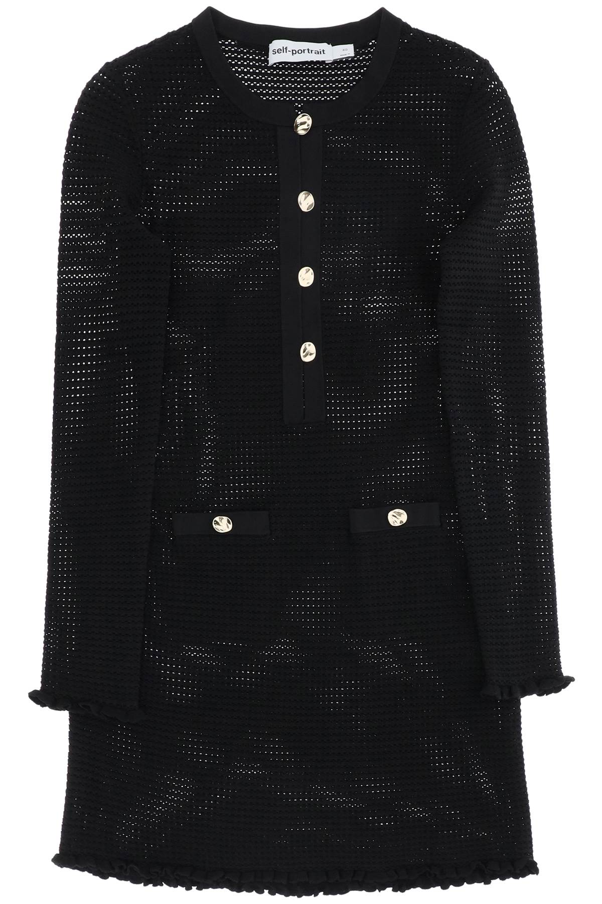 Shop Self-portrait "mini Pointelle Knit Dress In In Black