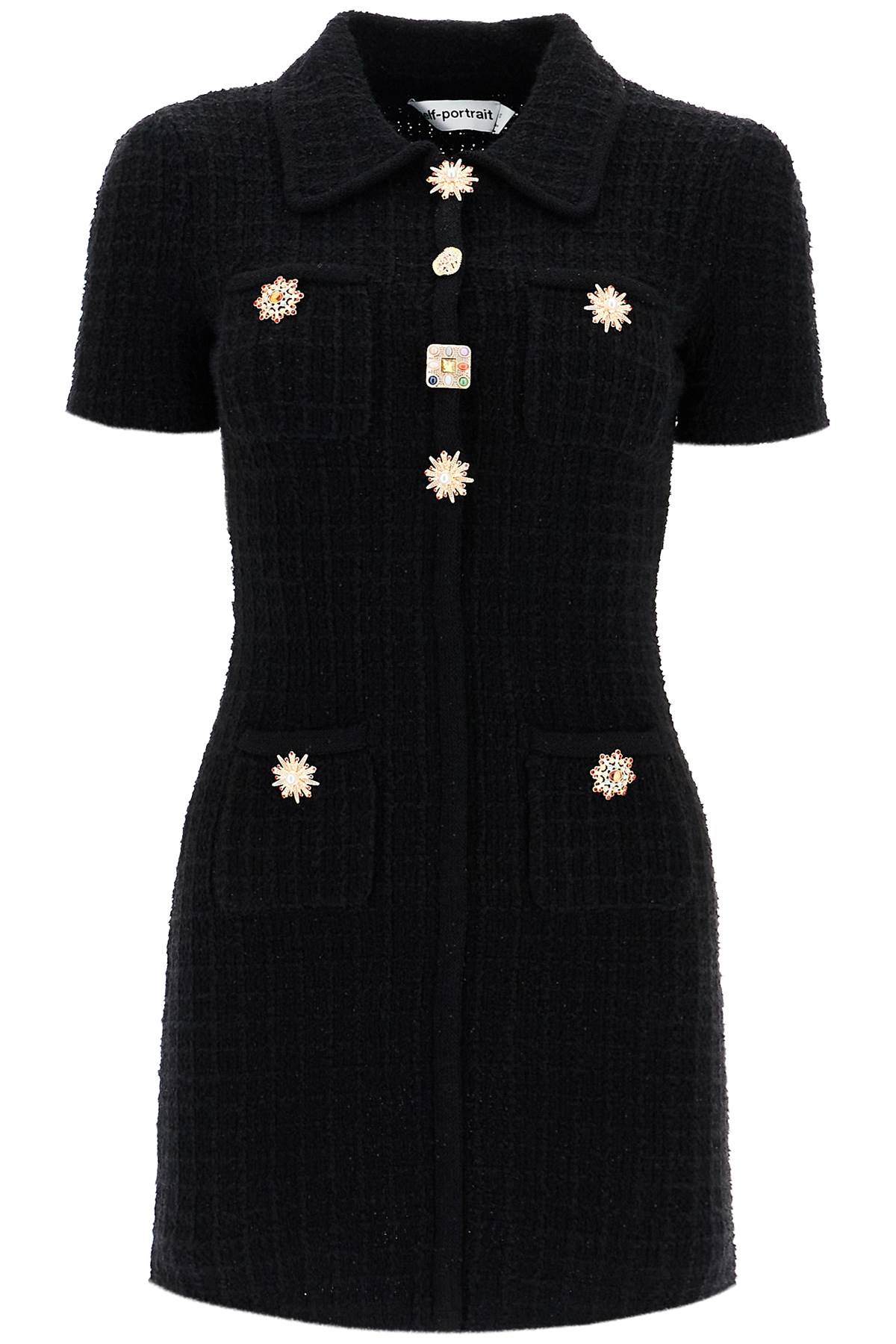 Shop Self-portrait "mini Bouclé Knit Dress In Black