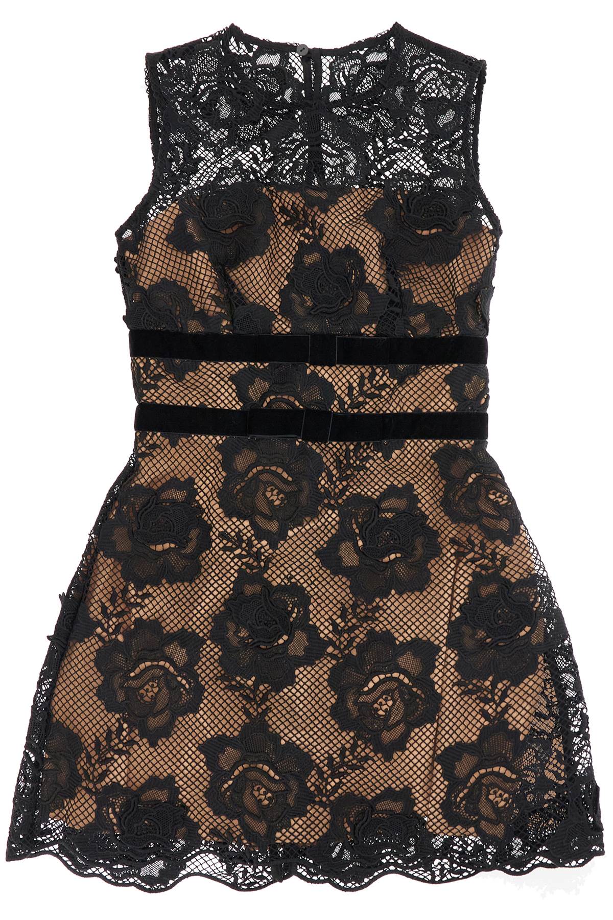 Shop Self-portrait Lace Mini Dress With Bows In Black