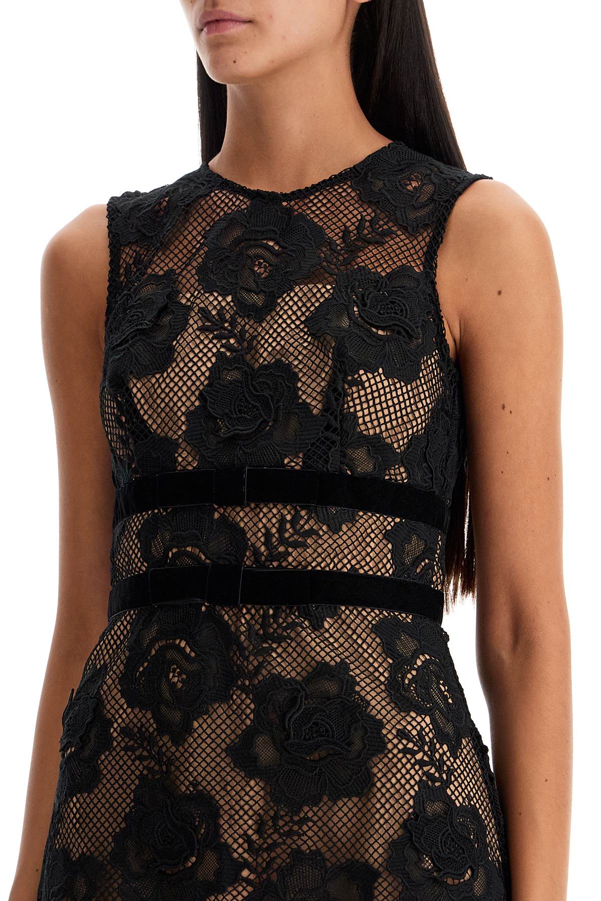 Shop Self-portrait Lace Mini Dress With Bows In Black