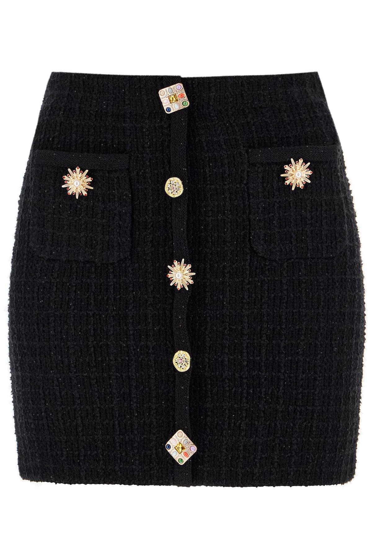 Shop Self-portrait "knitted Mini Skirt With Jewel Buttons In Black