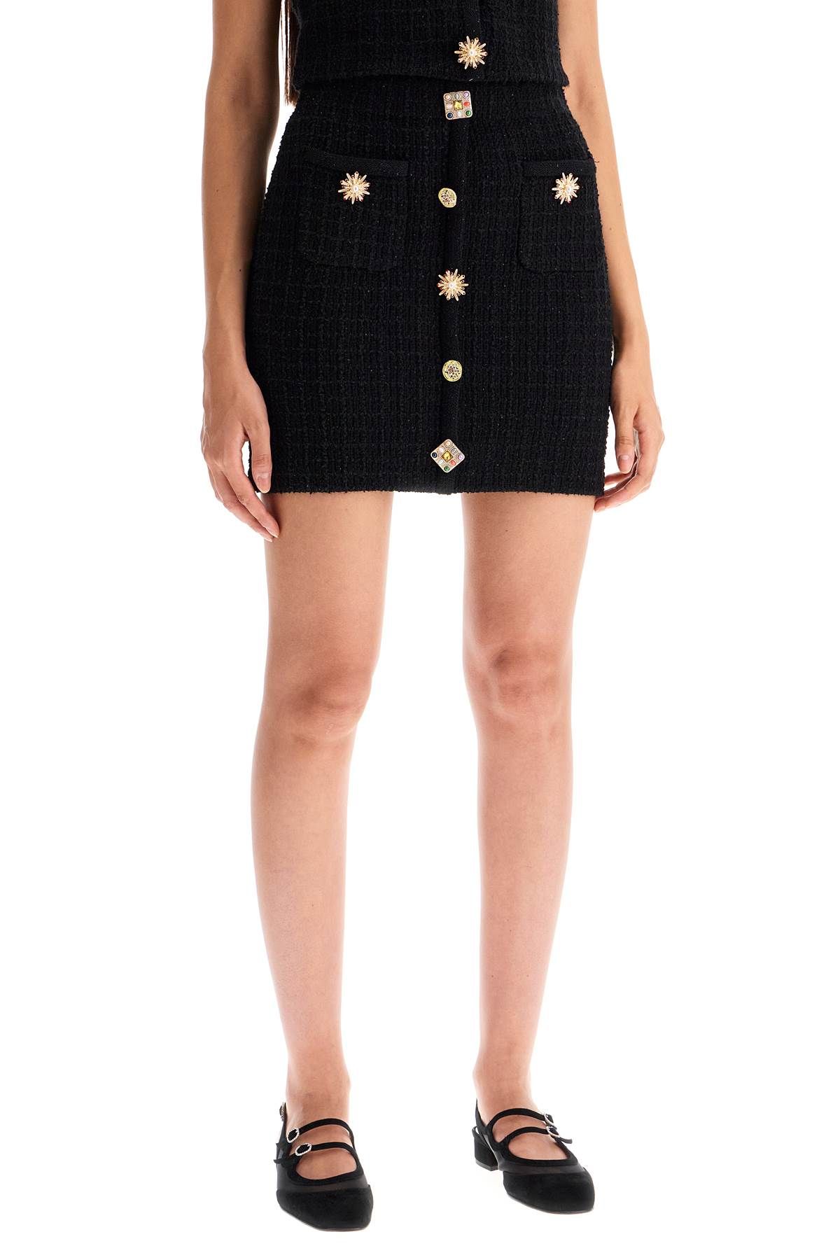 Shop Self-portrait "knitted Mini Skirt With Jewel Buttons In Black