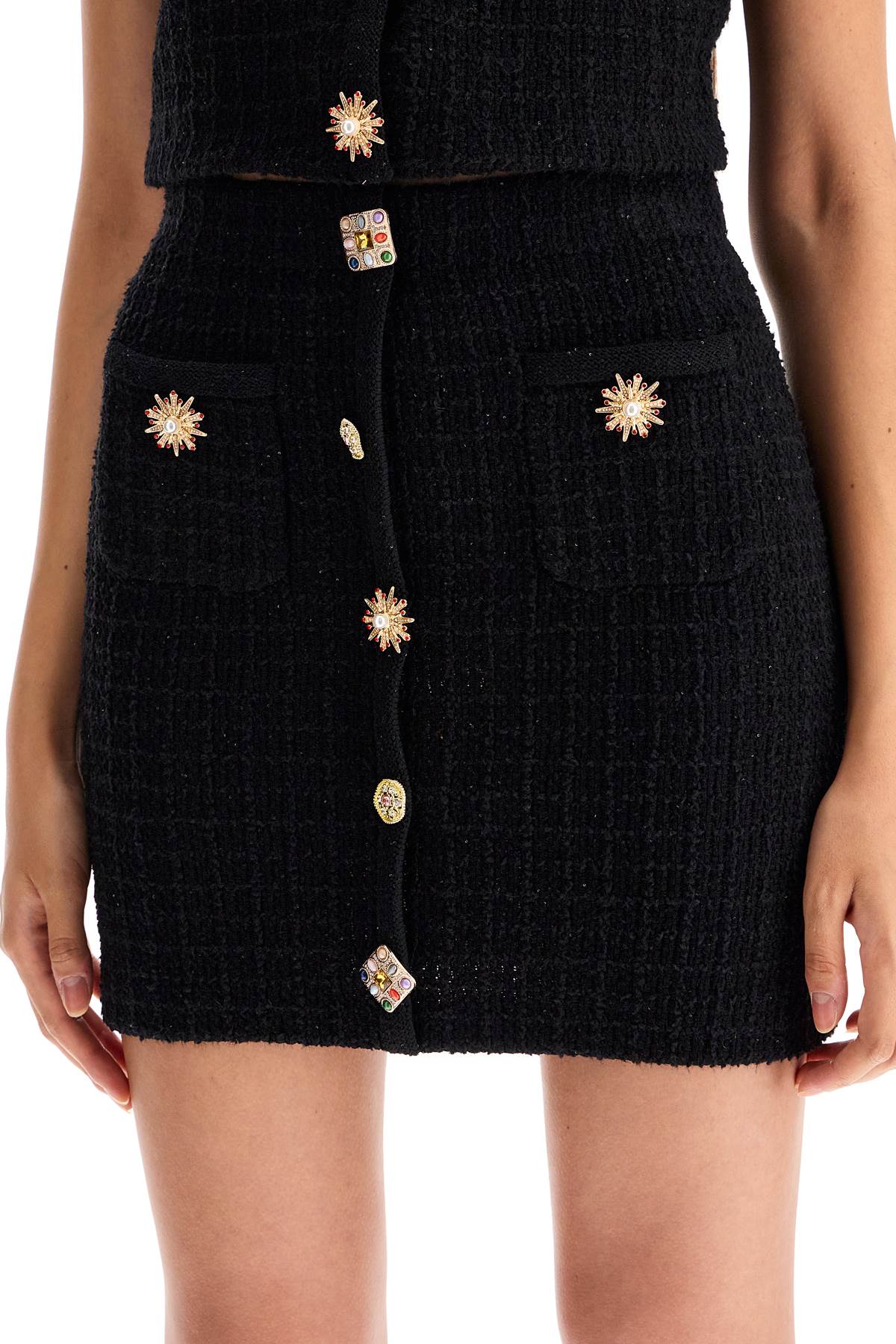 Shop Self-portrait "knitted Mini Skirt With Jewel Buttons In Black