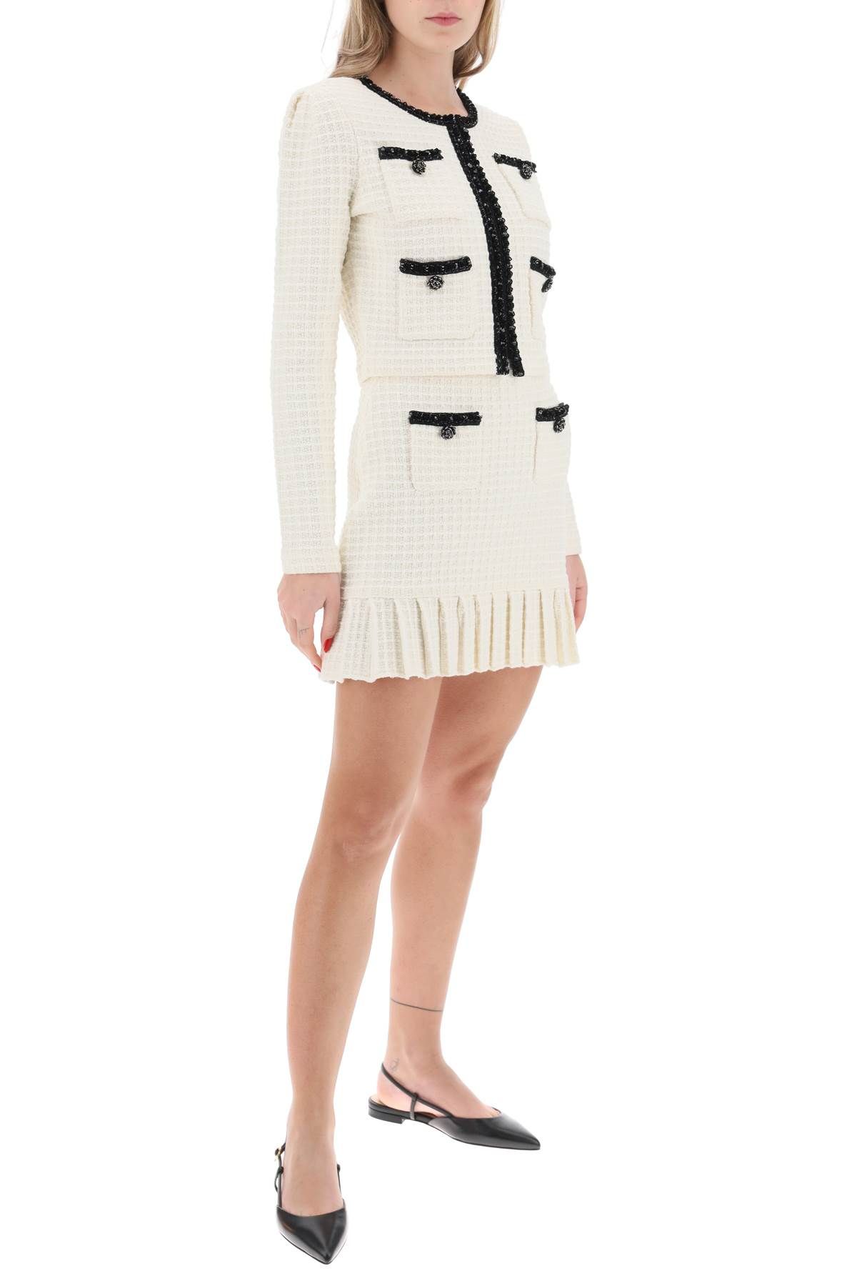 Shop Self-portrait Knitted Mini Skirt With Sequins In White,neutro