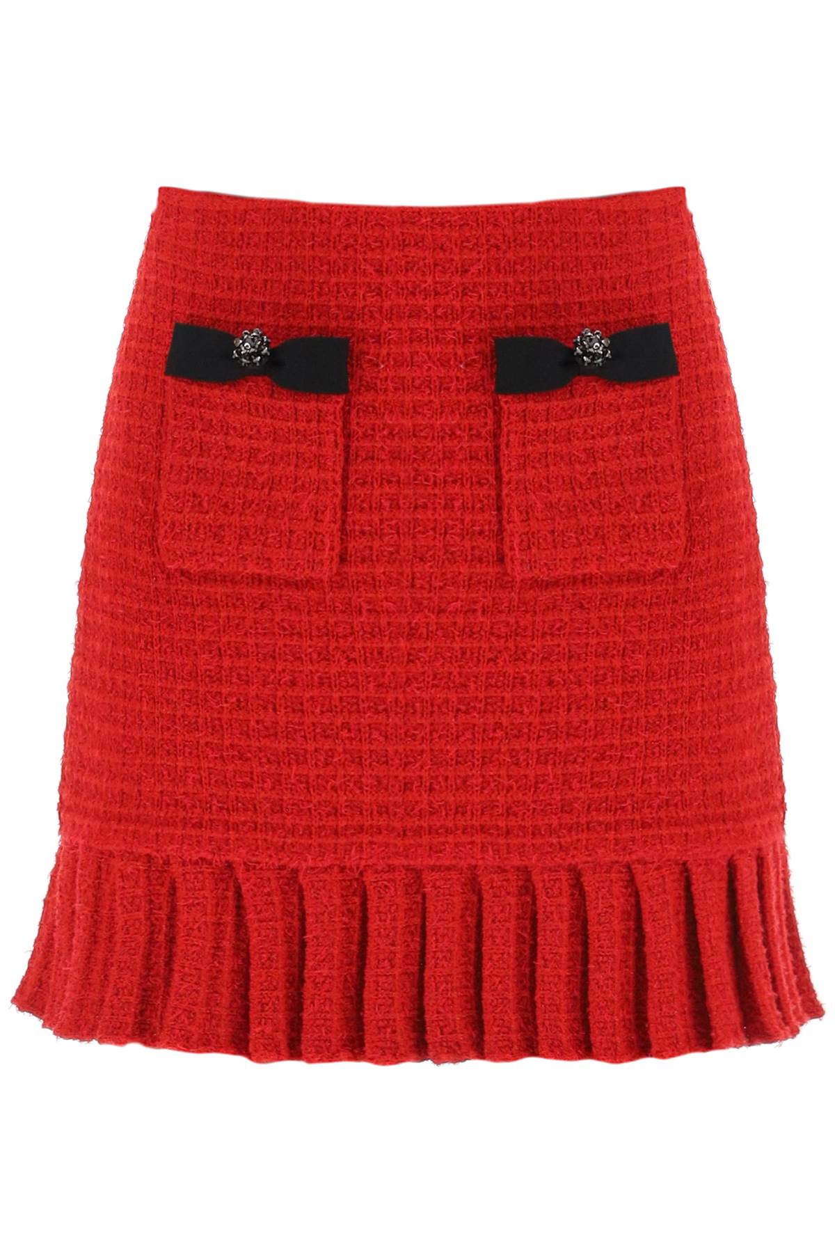 Shop Self-portrait Knitted Mini Skirt With Diamanté Buttons In Red,black