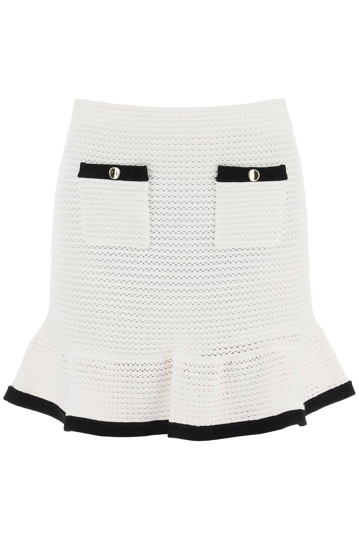 Shop Self-portrait Crochet Mini Skirt In In White,black