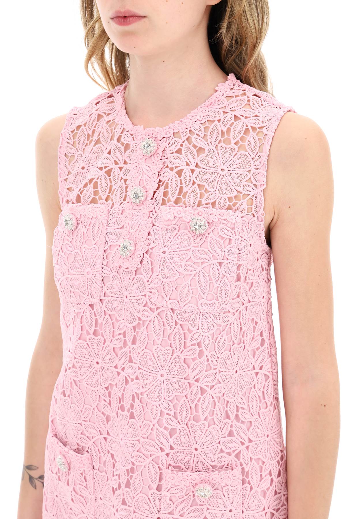 Shop Self-portrait Floral Lace Mini Dress With Eight In Pink