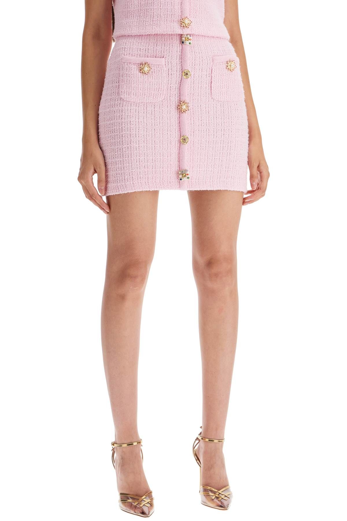 Shop Self-portrait 'knitted Mini Skirt With Jewel Buttons In Pink