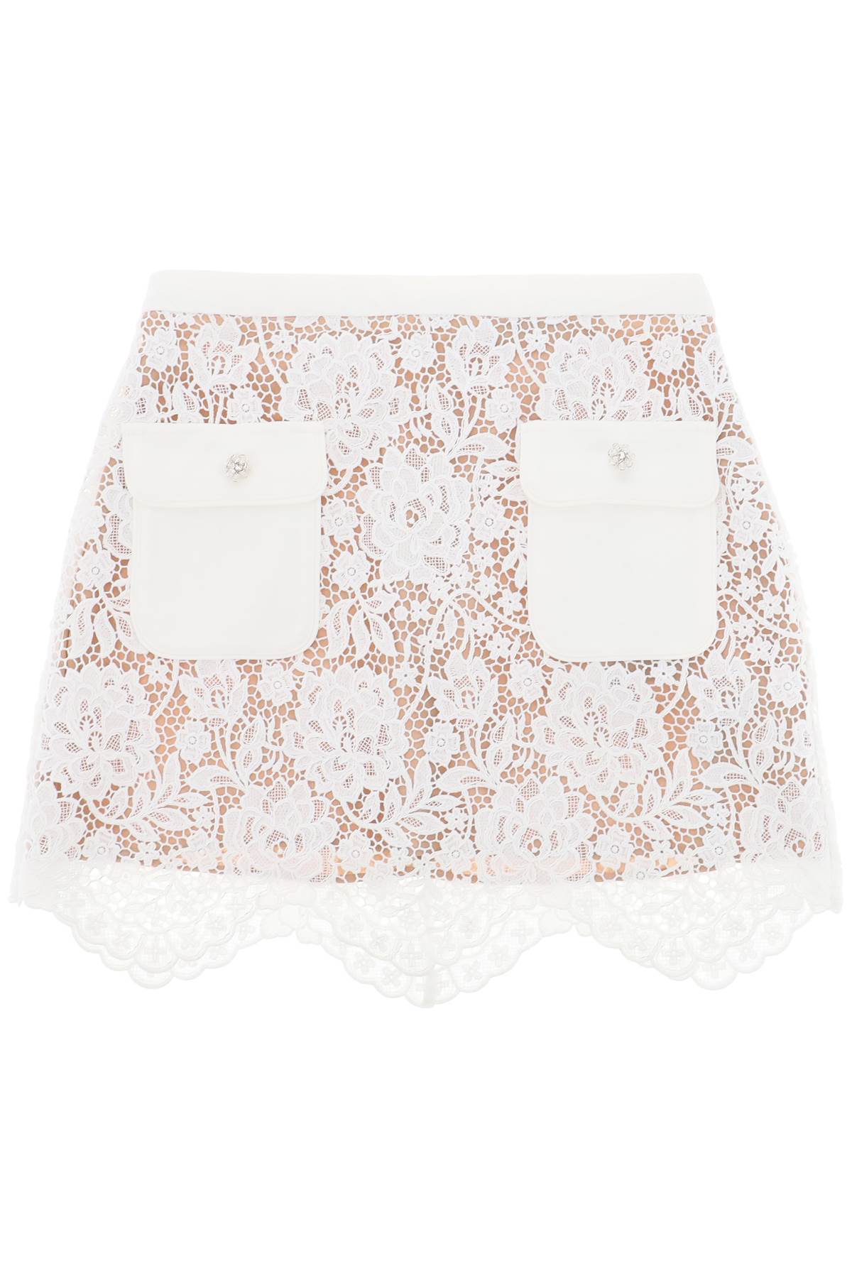 Shop Self-portrait Mini Skirt In Floral Lace In White